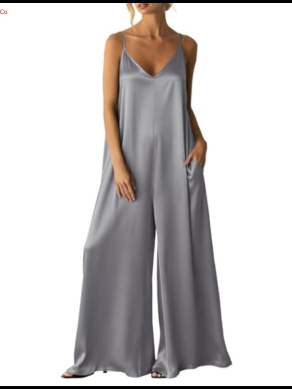 Women's Satin Wide Leg Jumpsuit Sleeveless V-Neck Dressy Date Night